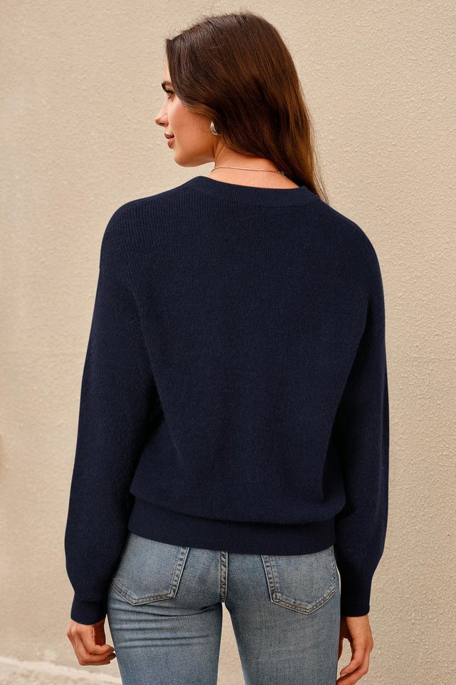 Arach&Cloz V-Ausschnitt-Pullover Damen-Pullover aus Wollmischung, Langärmliger Strickpullover Basic Sweater Leicht Locker Strickpulli Herbst Winter Warm – Bild 3 von 5