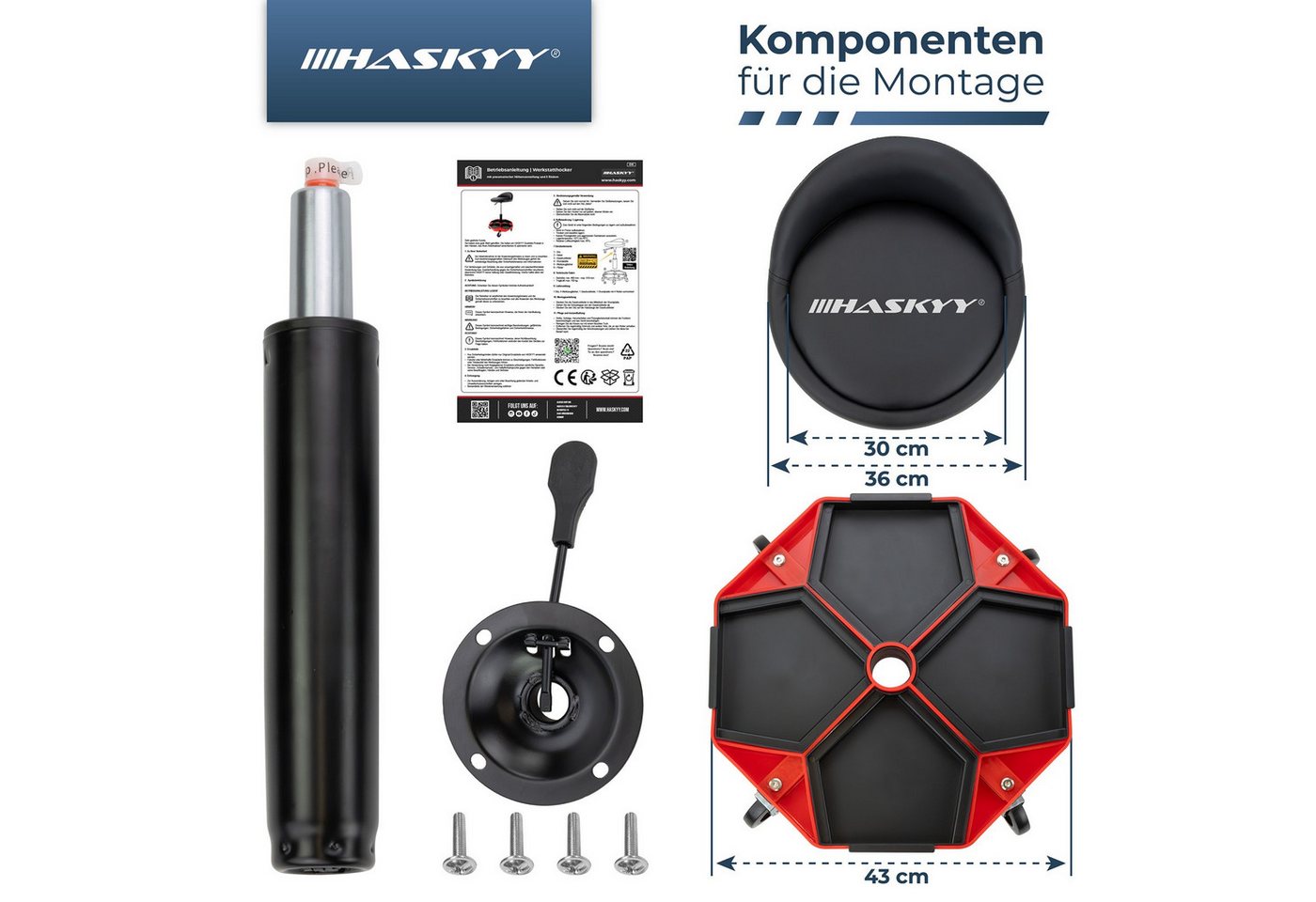 HASKYY Arbeitshocker HASKYY Werkstatthocker mit Rückenlehne, höhenverstellbar – Bild 4 von 5