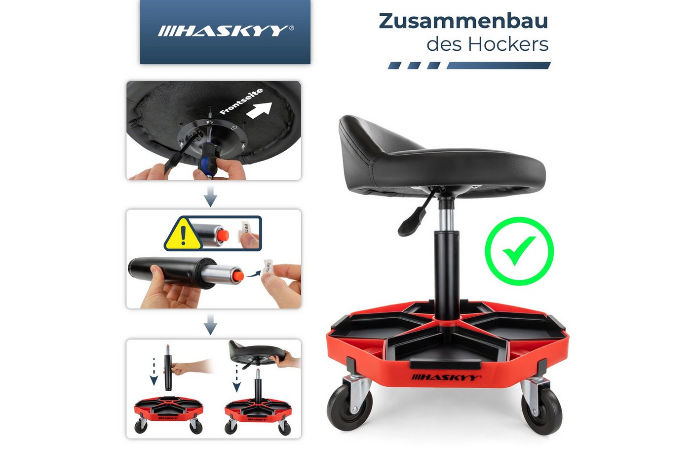 HASKYY Arbeitshocker HASKYY Werkstatthocker mit Rückenlehne, höhenverstellbar – Bild 5 von 5