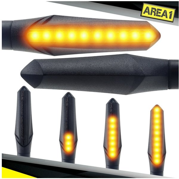 Area1 Blinker Motorrad LED Blinker e-geprüft schwarz, Lauflicht-Effekt, M8 Set (2), Lauflicht