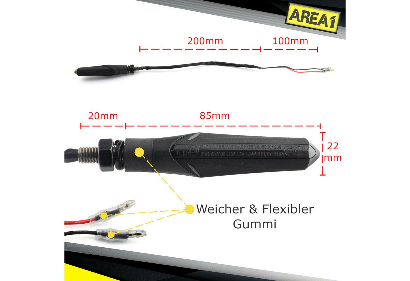 Area1 Blinker Motorrad LED Blinker e-geprüft schwarz, Lauflicht-Effekt, M8 Set (2), Lauflicht – Bild 2 von 4