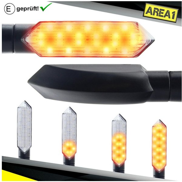 Area1 Blinker Motorrad LED Blinker E-geprüft Set (2 Stück) M8 mit Lauflichteffekt