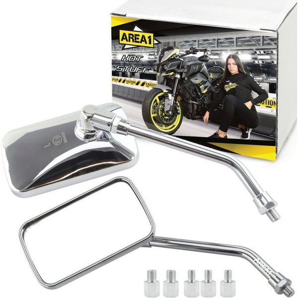 Area1 Motorradspiegel Motorradspiegel Set E geprüft, 2xM10 Rechtsgewinde (E-geprüft, inkl. 5 Adapter)