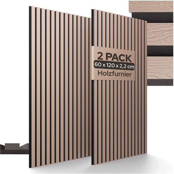 Arebos Akustikplatte 2er Set, Zuschneidbar, Einfache Montage, 2 Farben, (Set), Schallabsorption, Ayous-Echtholzfurnier, Einfache Montage