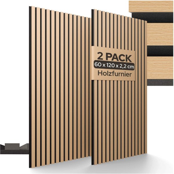 Arebos Akustikplatte 2er Set, Zuschneidbar, Einfache Montage, 2 Farben, (Set), Schallabsorption, Ayous-Echtholzfurnier, Einfache Montage