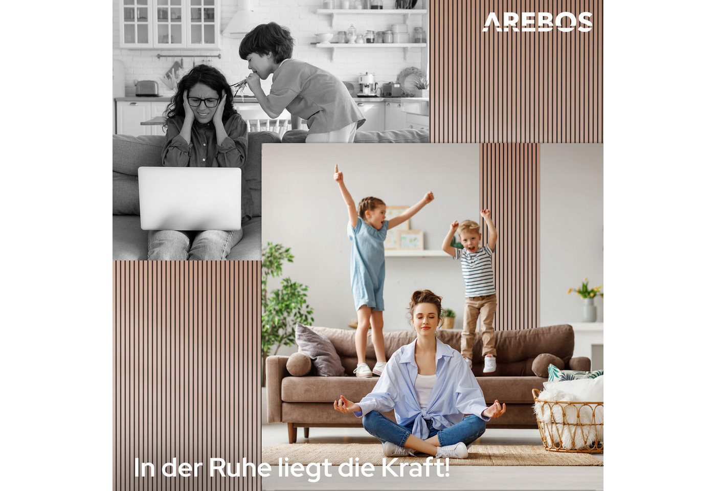 Arebos Akustikplatte Zuschneidbar, Einfache Montage, 2 Farben, (Set), Schallabsorption, Ayous-Echtholzfurnier, Einfache Montage – Bild 4 von 5