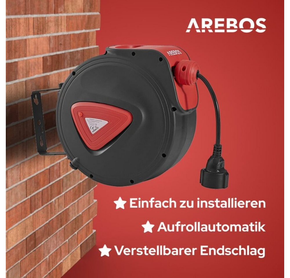 Arebos Automatik Kabelaufroller, Wand- und Deckenmontage Kabeltrommel 1-fach (Wandhalterung, Überhitzungsschutz) – Bild 3 von 5