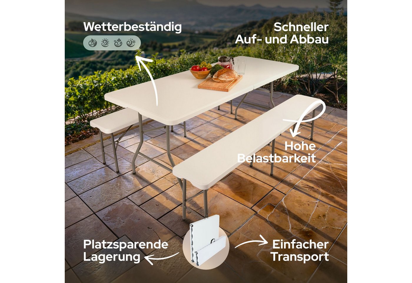 Arebos Bierzeltgarnitur Festzeltgarnitur, Biertisch Set, klappbar Campingtisch, (Set), Wetterfest & Pflegeleicht – Bild 3 von 5