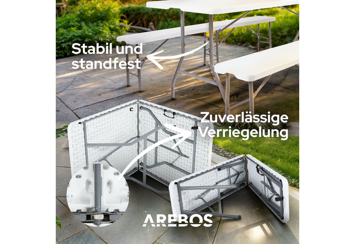 Arebos Bierzeltgarnitur Festzeltgarnitur, Biertisch Set, klappbar Campingtisch, (Set), Wetterfest & Pflegeleicht – Bild 4 von 5