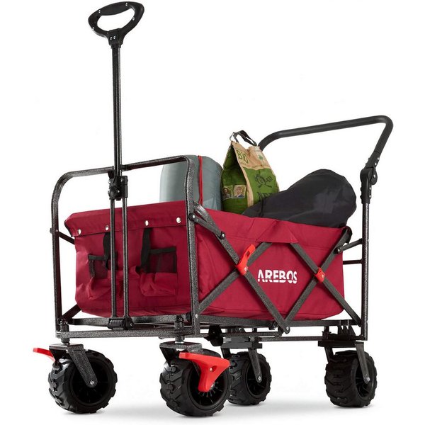 Arebos Bollerwagen Faltbarer Handwagen mit Dach – Transportkarre für Garten & Freizeit, PU-Räder und verstellbaren Griff