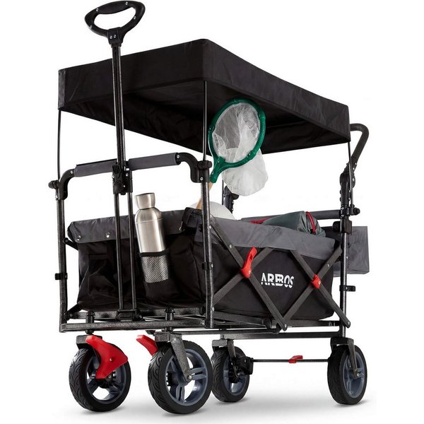Arebos Bollerwagen mit Dach Premium, Handwagen Transportkarre 100 kg tragekraft, Vorder- und Hinter-Bremse