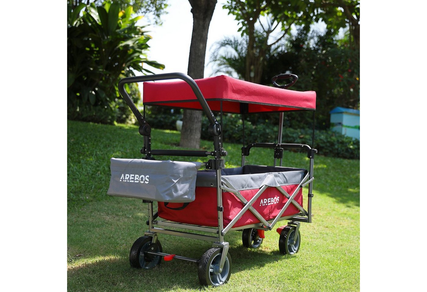 Arebos Bollerwagen mit Dach Premium, Handwagen Transportkarre 100 kg tragekraft, Vorder- und Hinter-Bremse – Bild 2 von 5