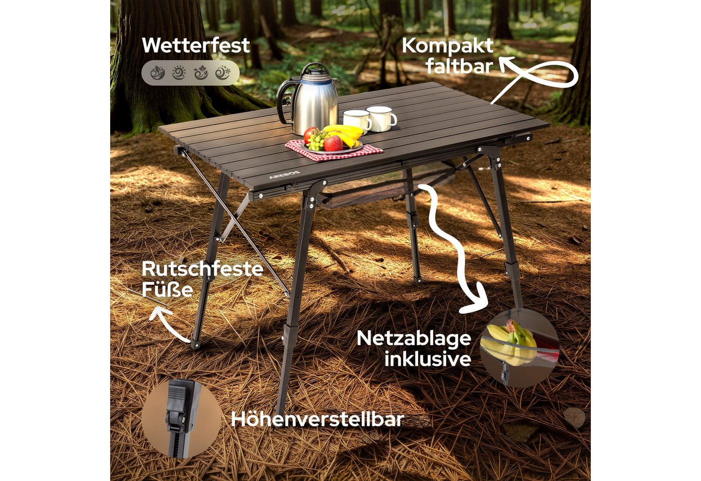 Arebos Campingtisch 90x51,5 cm Reisetisch faltbar, klappbar für Camping, Picknick & Balkon – Bild 3 von 5