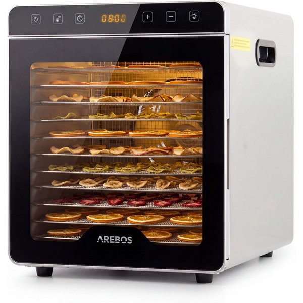 Arebos Dörrautomat Dörrgerät 29L mit Edelstahlgittern & Timer 800 W, 12 Etagen, 29 L Fassungsvermögen, 800 W Leistung