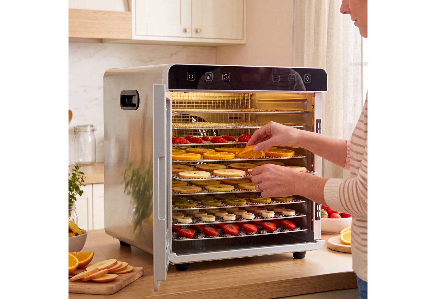 Arebos Dörrautomat Dörrgerät 29L mit Edelstahlgittern & Timer 800 W, 12 Etagen, 29 L Fassungsvermögen, 800 W Leistung – Bild 2 von 5