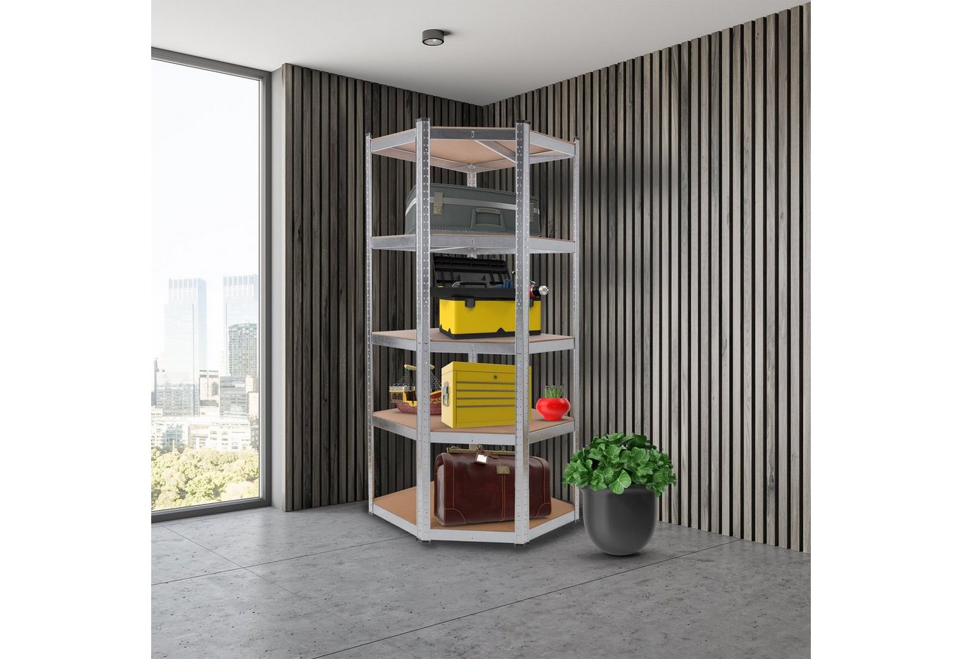 Arebos Eckregal 180x70x70 cm, 875 kg, Traglast, Steckregal, Lagerregal, Flexibel einsetzbar: für Werkstatt, Garage, Keller oder Lager – Bild 2 von 5