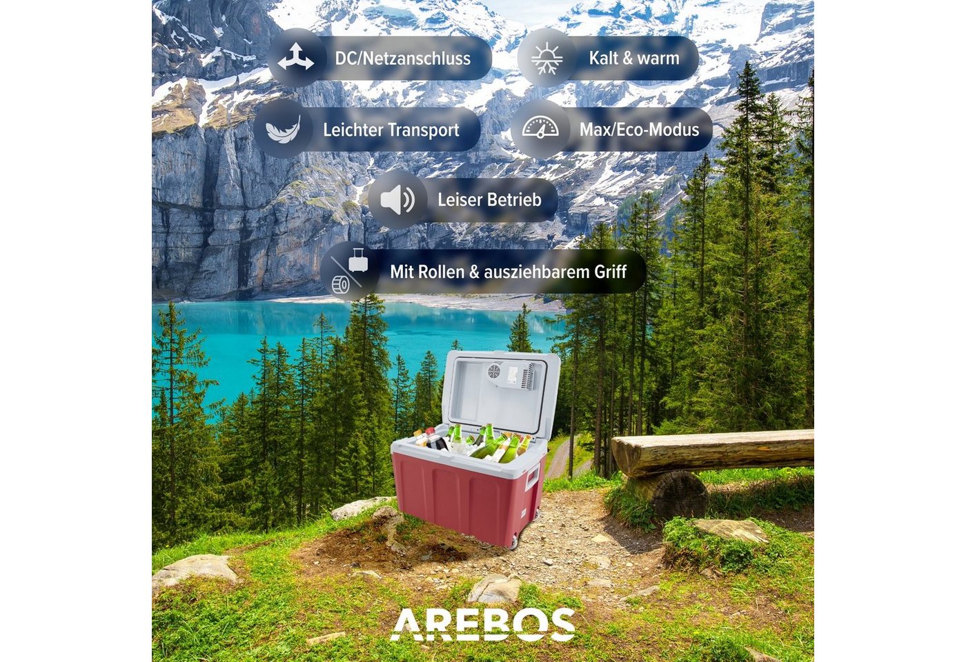 Arebos Elektrische Kühlbox 40L, Mobil Kühlschrank ECO Modus, Kühlen & Warmhalten, 2 Programme: COLD & HOT – Bild 3 von 5