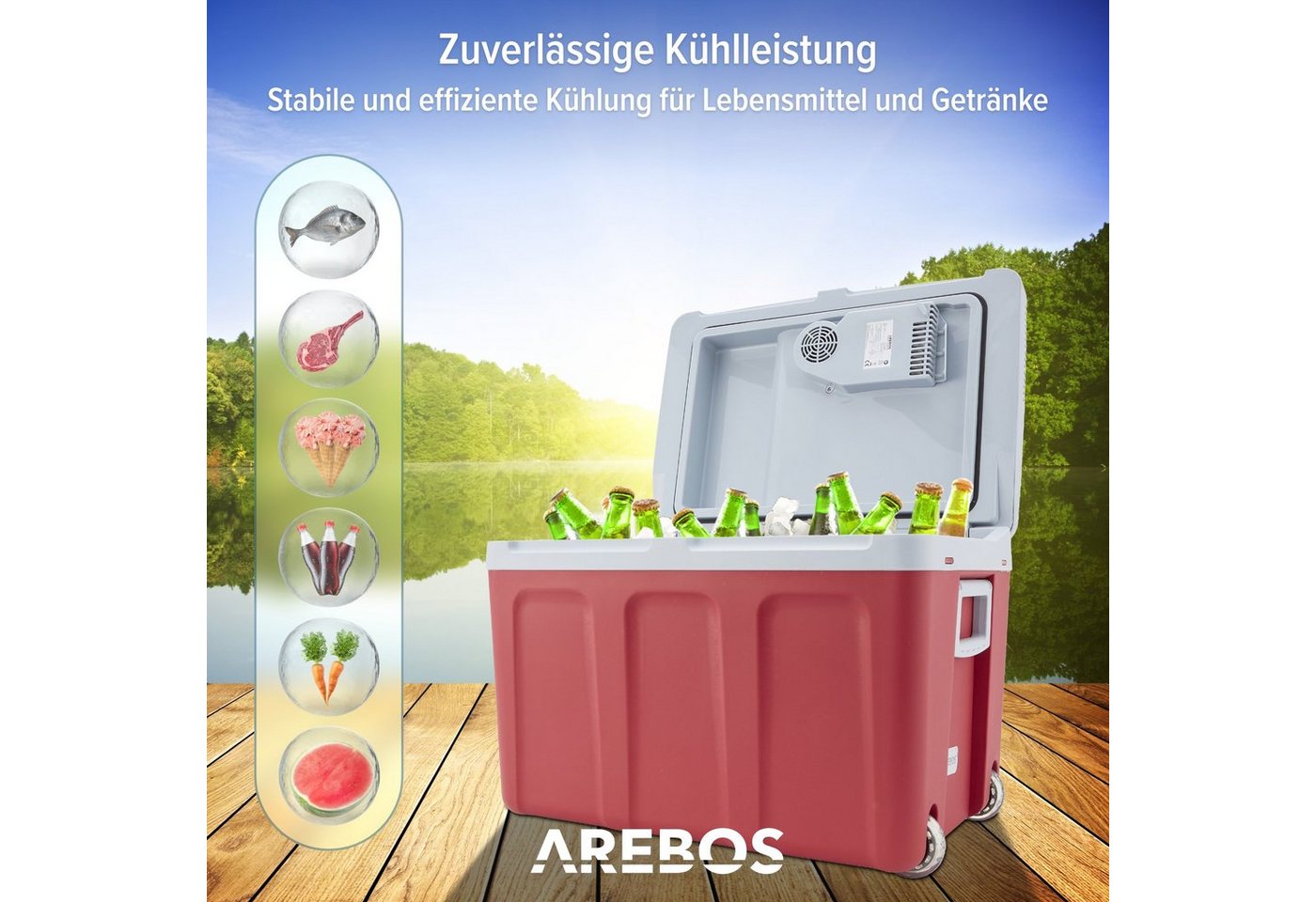 Arebos Elektrische Kühlbox 40L, Mobil Kühlschrank ECO Modus, Kühlen & Warmhalten, 2 Programme: COLD & HOT – Bild 4 von 5