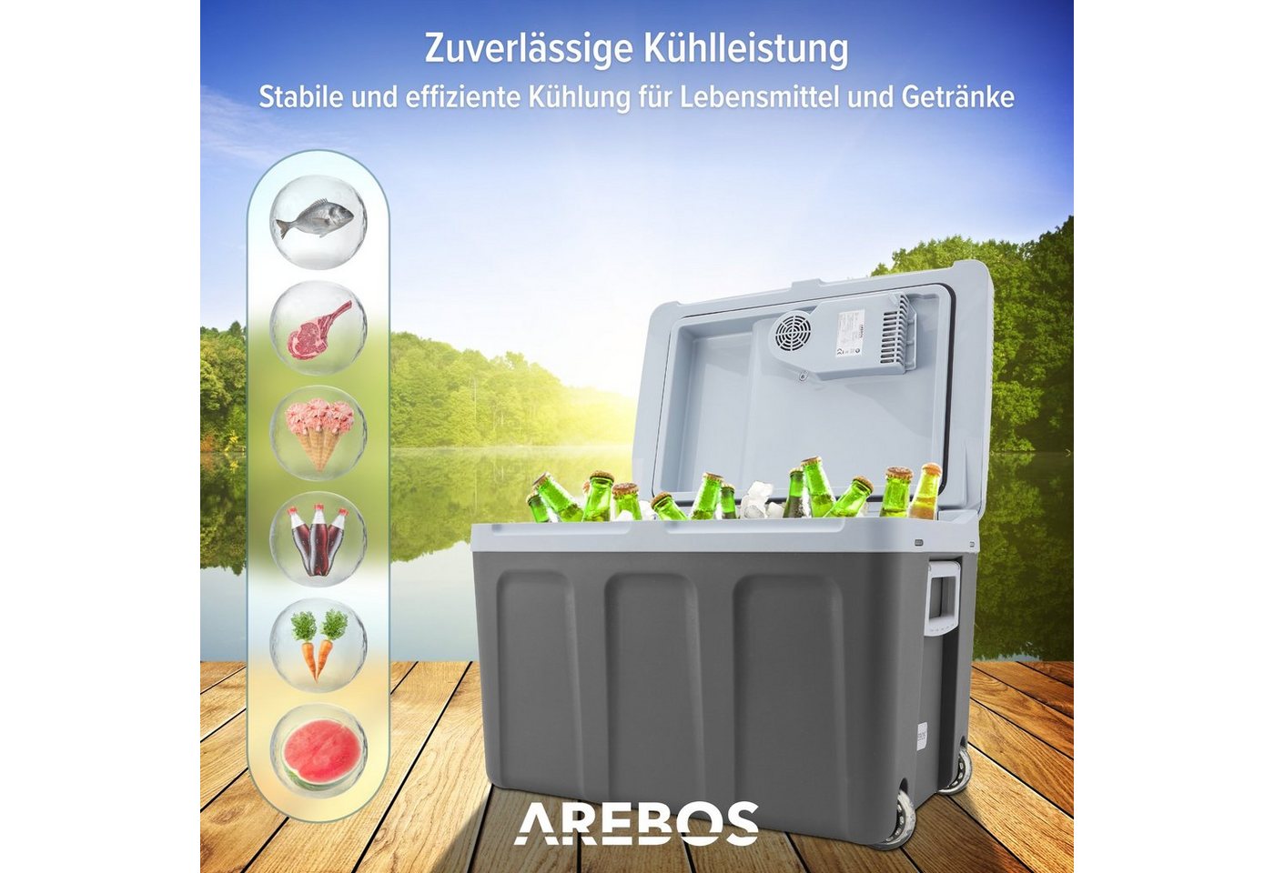 Arebos Elektrische Kühlbox 40L, Mobil Kühlschrank ECO Modus, Kühlen & Warmhalten, 2 Programme: COLD & HOT – Bild 4 von 5
