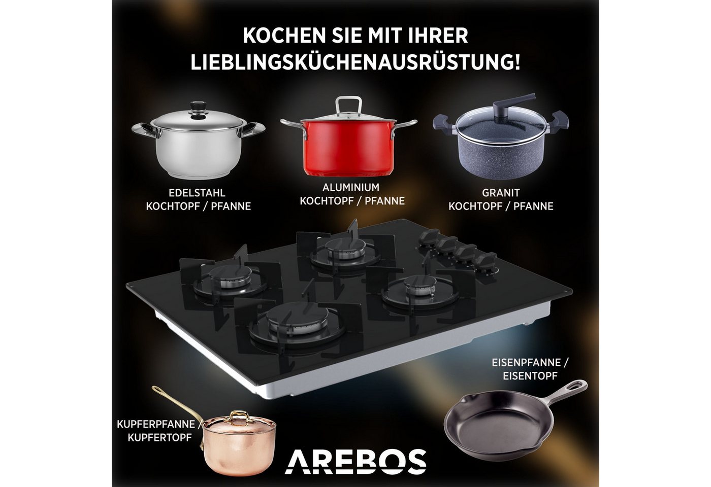 Arebos Gas-Kochfeld – Bild 5 von 5