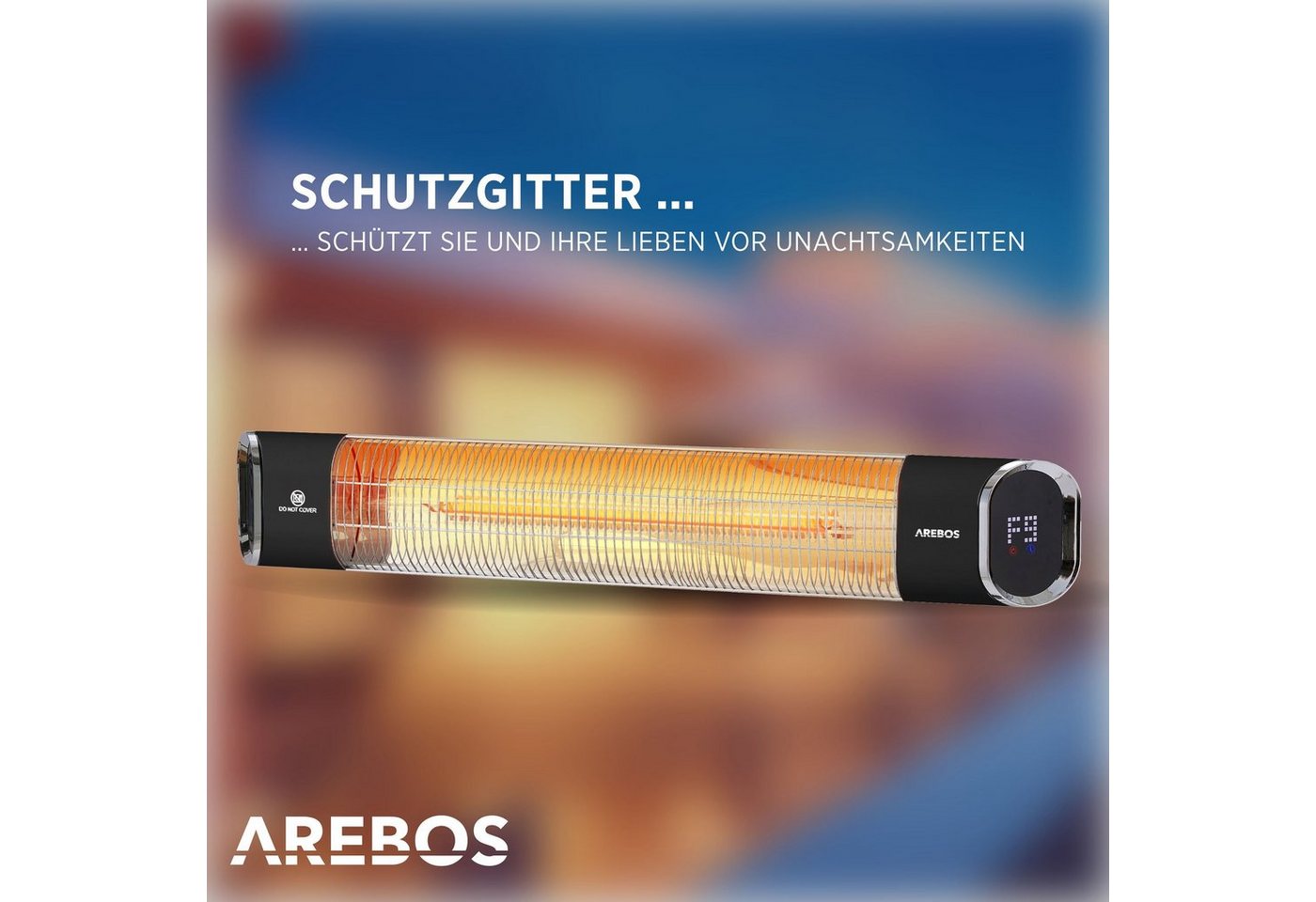 Arebos Heizstrahler 2000W, mit Fernbedienung, 2 Leistungsstufen, 9 Heizstufen, IP65, Fernbedienung – Bild 3 von 5