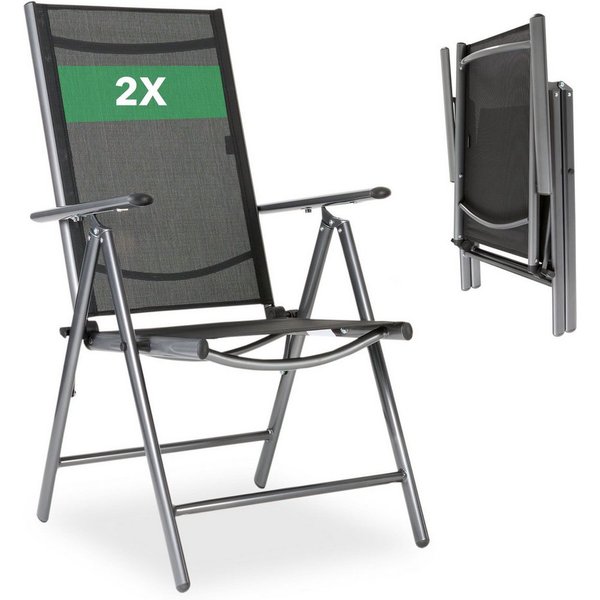 Arebos Klappstuhl Gartenstuhl 2er Set klappbar Hochlehner Alu verstellbar UV-fest (Set, 2 St), 7-fach verstellbar, Wetterfestes, bis 120 kg