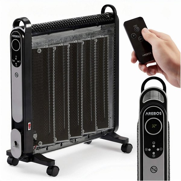Arebos Konvektor Elektroheizung, mobiler elektro Heizlüfter mit 2 Heizstufen, schwarz, 2000 W