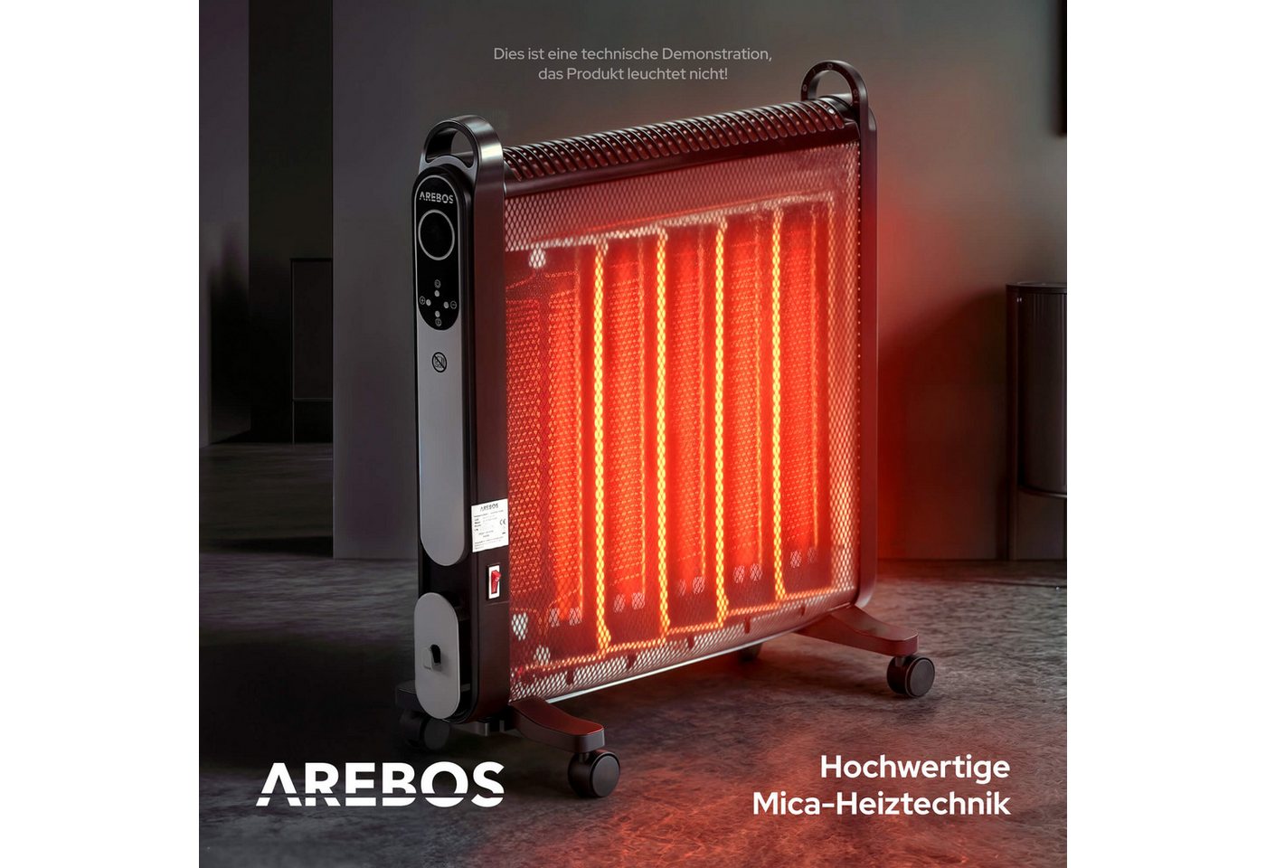 Arebos Konvektor Elektroheizung, mobiler elektro Heizlüfter mit 2 Heizstufen, schwarz, 2000 W – Bild 4 von 5