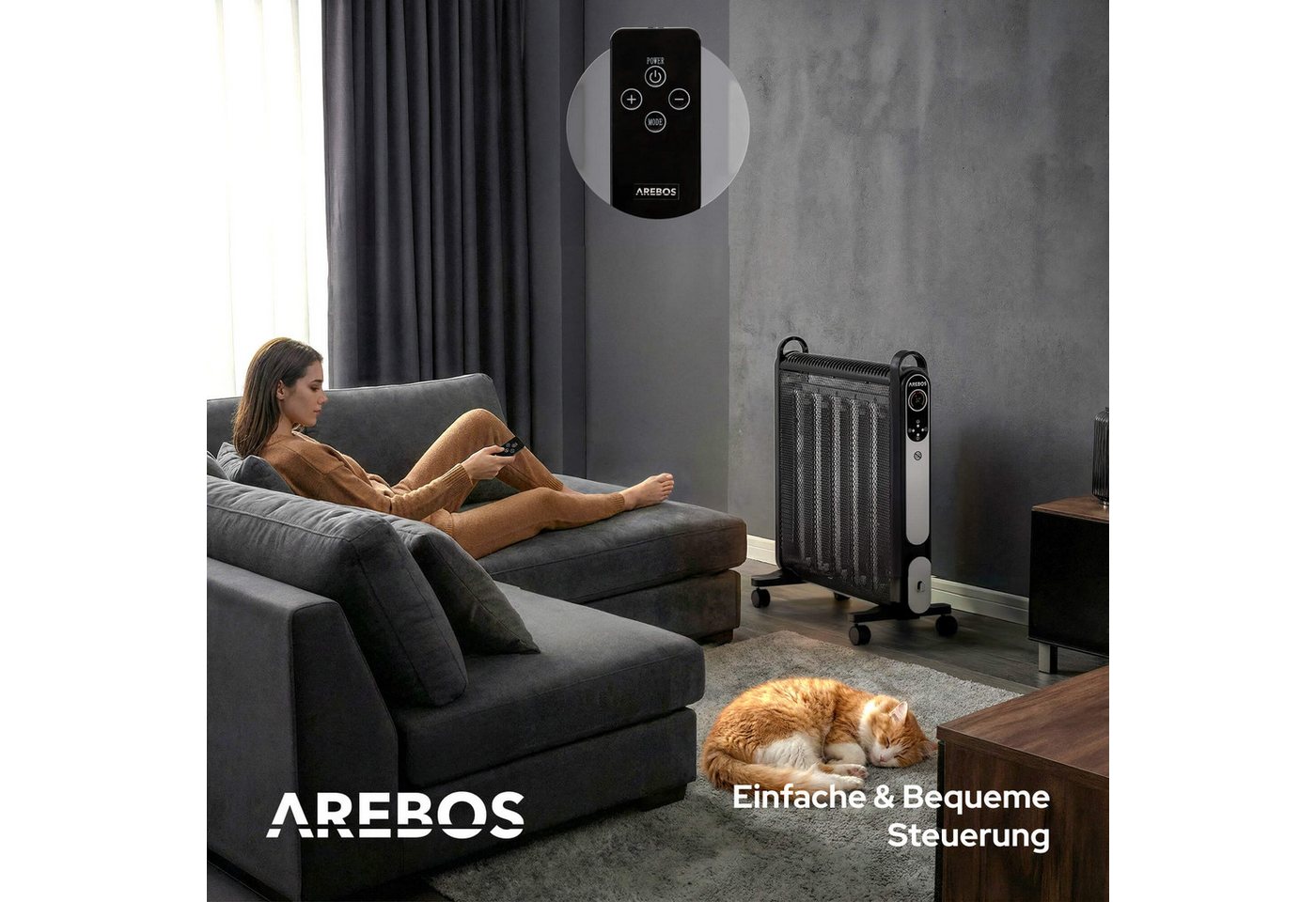 Arebos Konvektor Elektroheizung, mobiler elektro Heizlüfter mit 2 Heizstufen, schwarz, 2000 W – Bild 5 von 5