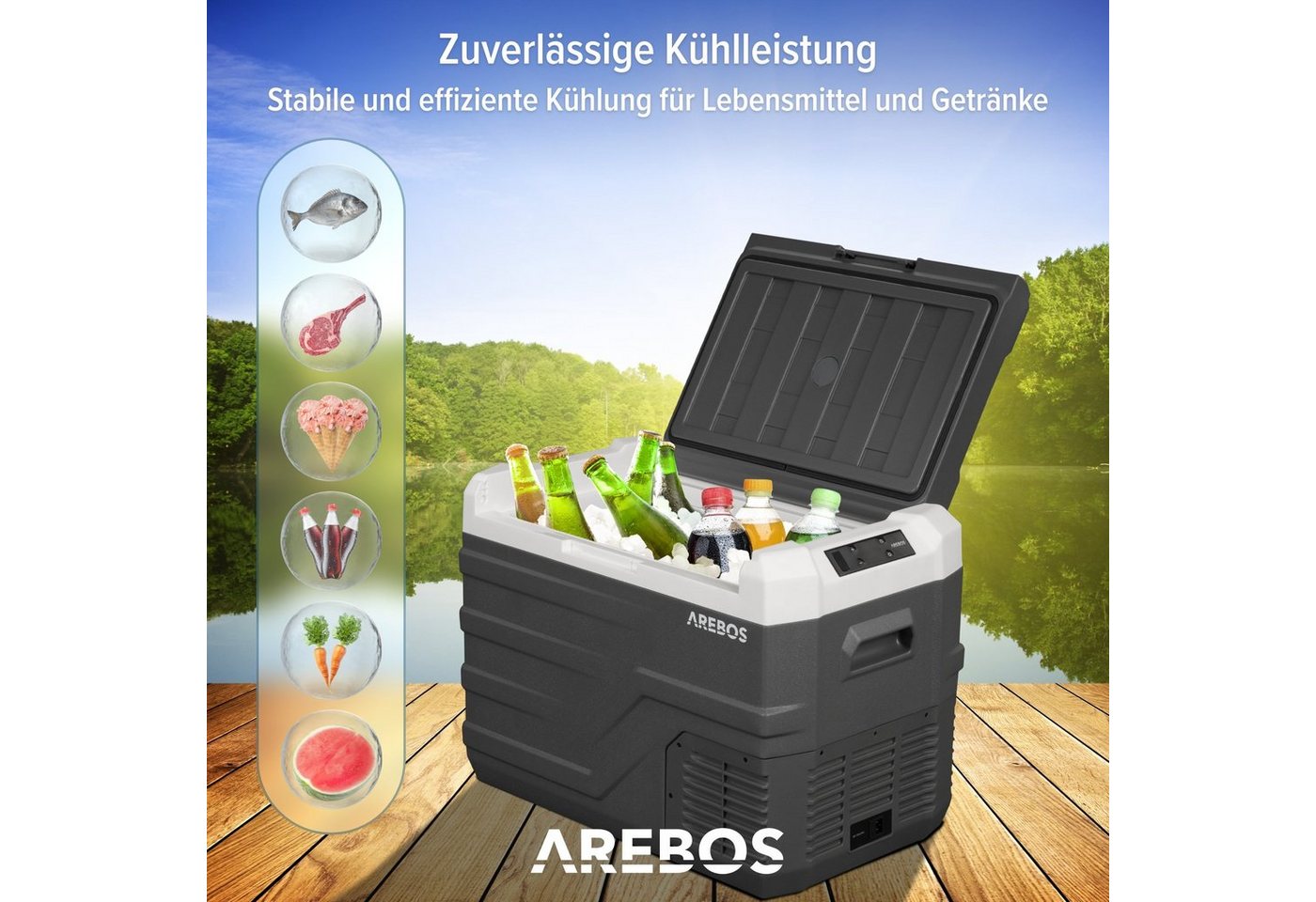 Arebos Kühlbox Gefrierbox 26-43L, Mobiler Kompressor-Kühler mit App-Steuerung, Ablassschraube zum Wasserentfernen – Bild 4 von 5