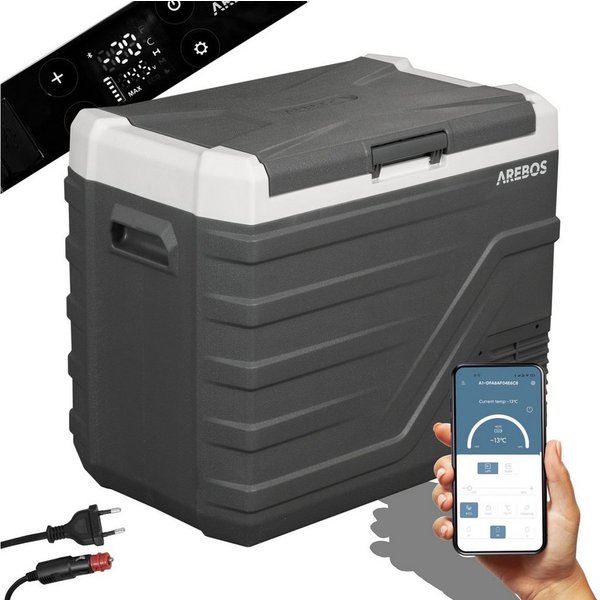 Arebos Kühlbox Gefrierbox 26-43L, Mobiler Kompressor-Kühler mit App-Steuerung, Ablassschraube zum Wasserentfernen