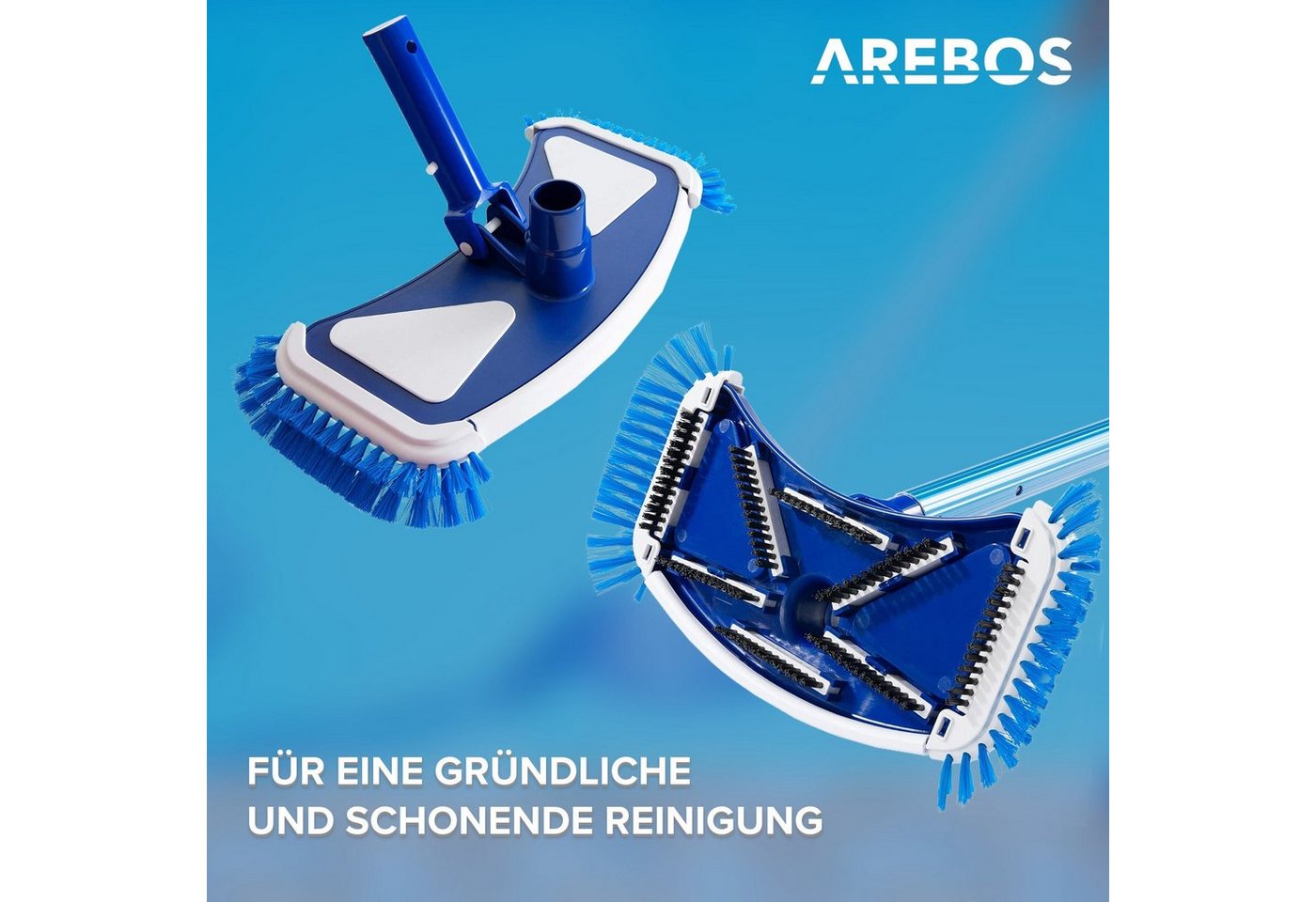 Arebos Poolbürste Poolbürste mit Clip-System und Schlauch - Teleskopstange Ø 32/38 mm, (Set), Schlauch: 11 m – Bild 5 von 5