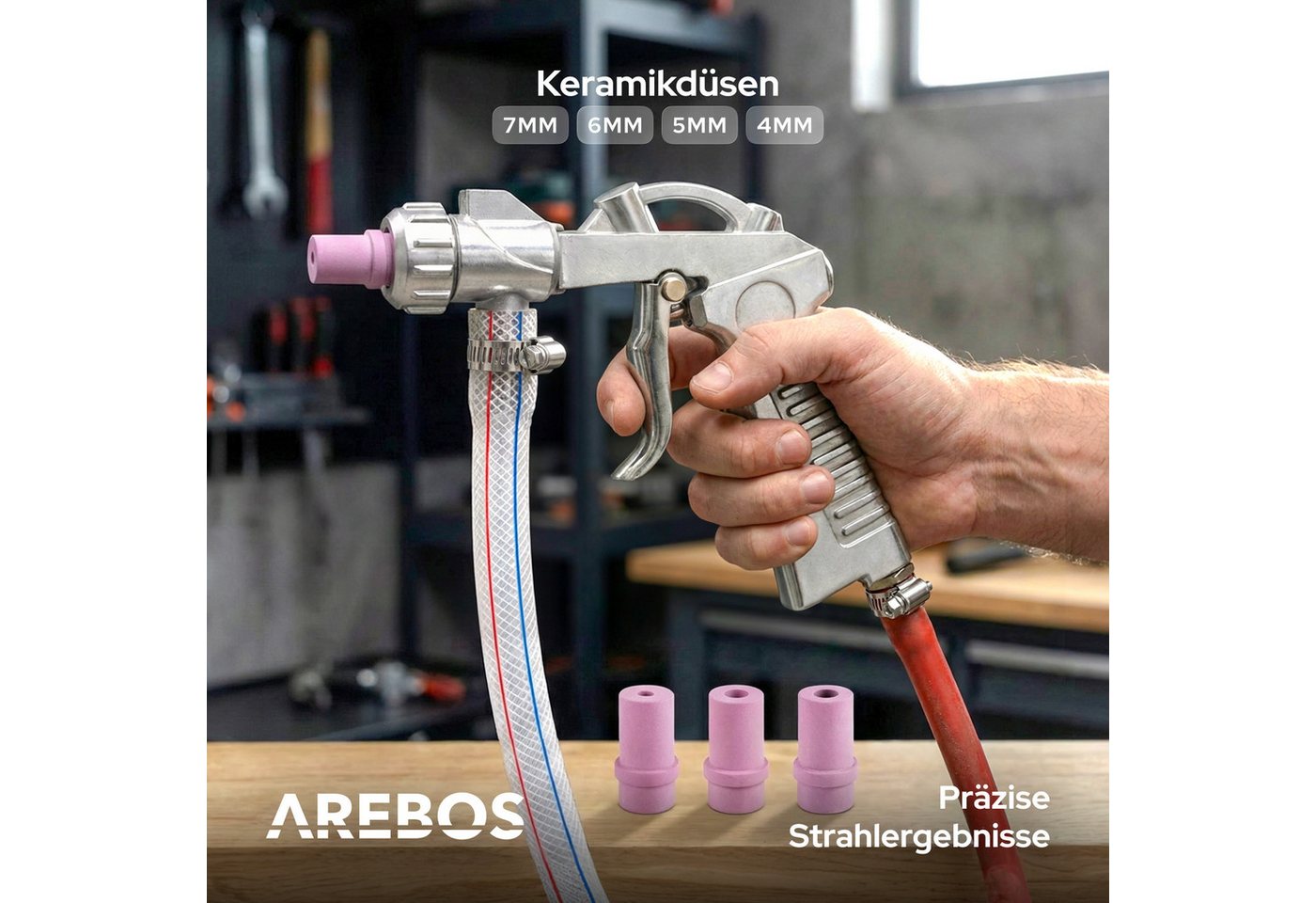 Arebos Sandstrahlkabine 90 Liter, inkl. Strahlpistole, Sichtfenster + 5 Ersatzfolien, 90,00 l, max. 5 bar, Set – Bild 4 von 5