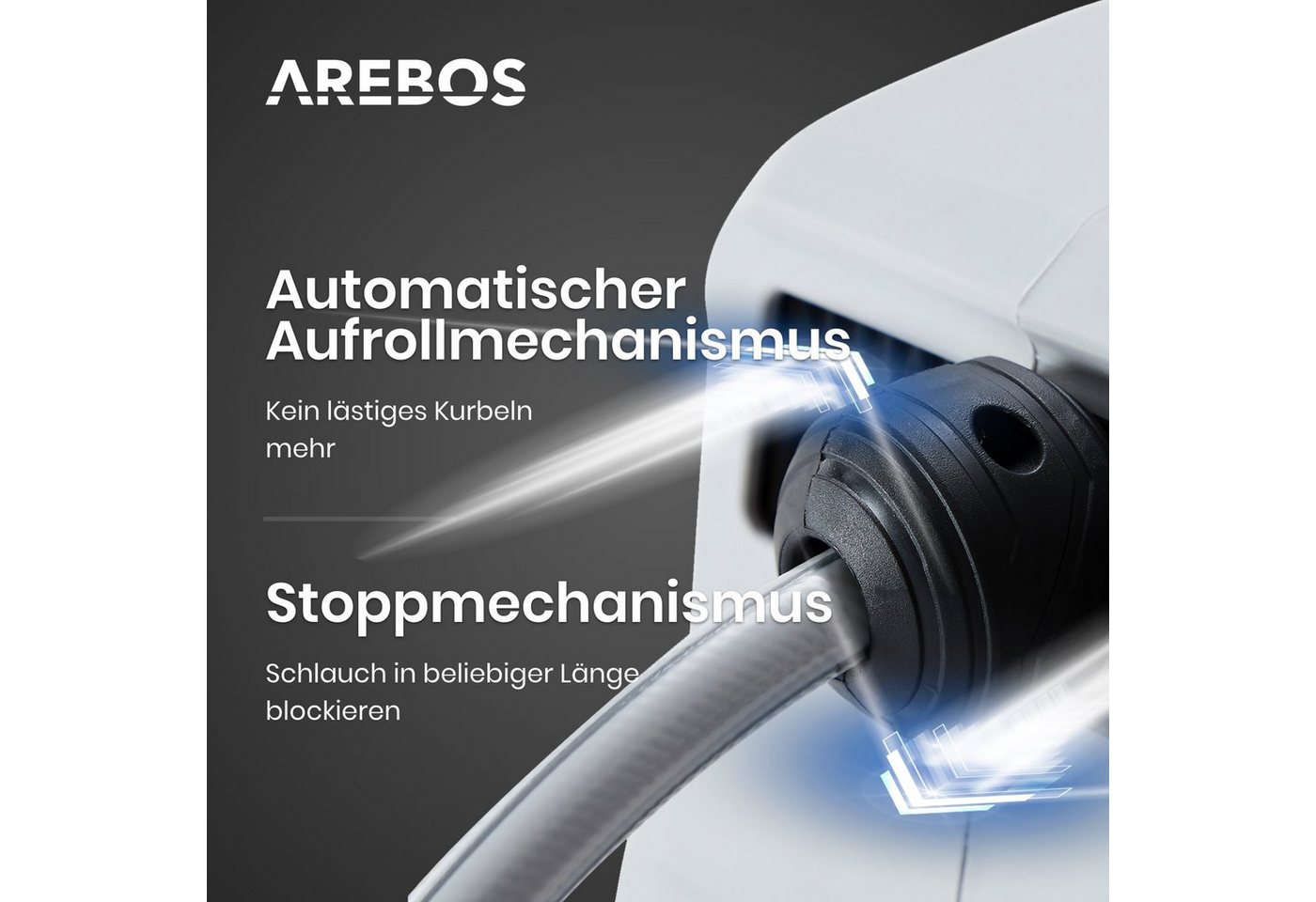 Arebos Schlauchaufroller 30 m, schwenkbare, Wand-Schlauchbox mit Arretierstop, (Stück, 30 m), UV-beständig Dank PVC & Polypropylen Gehäuse – Bild 4 von 5