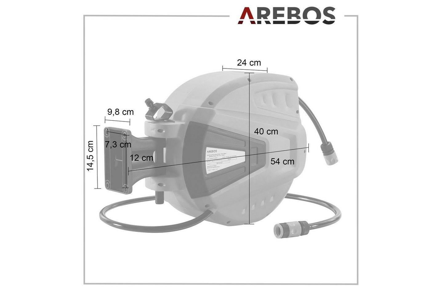 Arebos Schlauchaufroller 30 m, schwenkbare, Wand-Schlauchbox mit Arretierstop, (Stück, 30 m), UV-beständig Dank PVC & Polypropylen Gehäuse – Bild 5 von 5