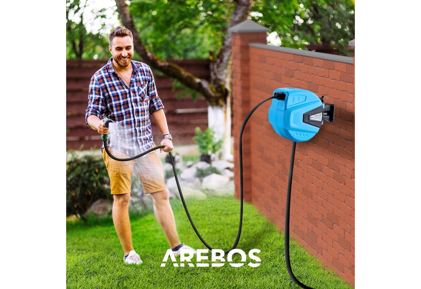 Arebos Schlauchaufroller 30 m, schwenkbare, Wand-Schlauchbox mit Arretierstop, (Stück, 30 m), UV-beständig Dank PVC & Polypropylen Gehäuse – Bild 2 von 5
