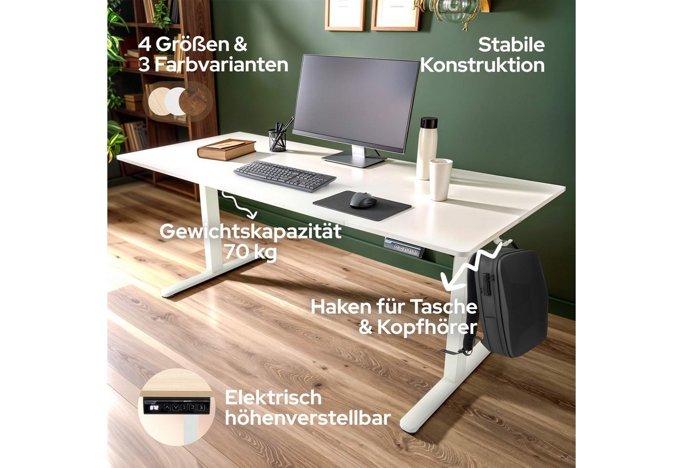 Arebos Schreibtisch Computer-Bürotisch 160 x 80 cm, elektrisch Memory-Funktion, 72-118 cm höhenverstellbar, Hebekapazität: 70 kg – Bild 3 von 5