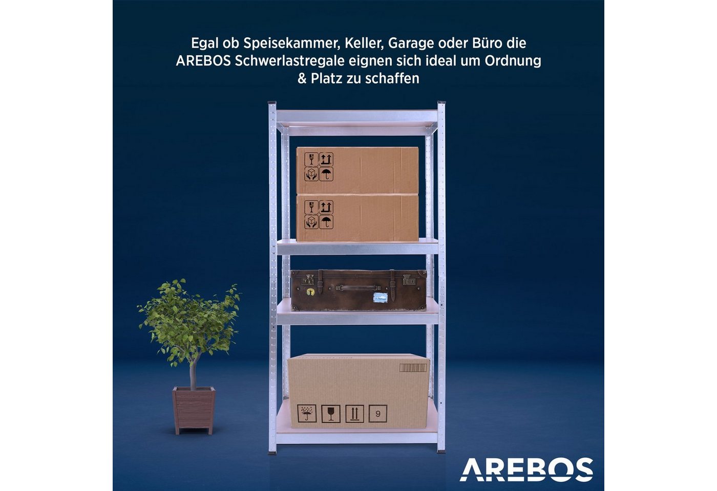 Arebos Schwerlastregal 160 x80x40 cm, 5 Böden, 320 kg Traglast, Steckregal, Lagerregal, Set 2-tlg., Flexibel einsetzbar: für Werkstatt, Garage, Keller oder Lage – Bild 5 von 5