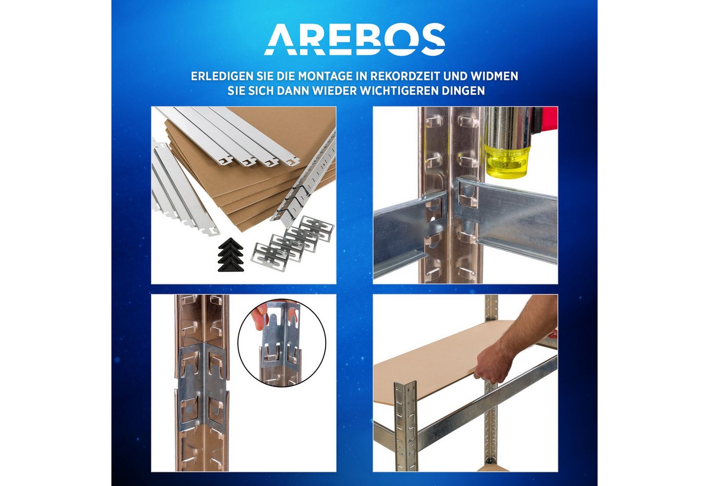Arebos Schwerlastregal 160x80x40 cm, 5 Böden, 320 kg Traglast, Steckregal, Lagerregal, Flexibel einsetzbar: für Werkstatt, Garage, Keller oder Lager – Bild 3 von 5