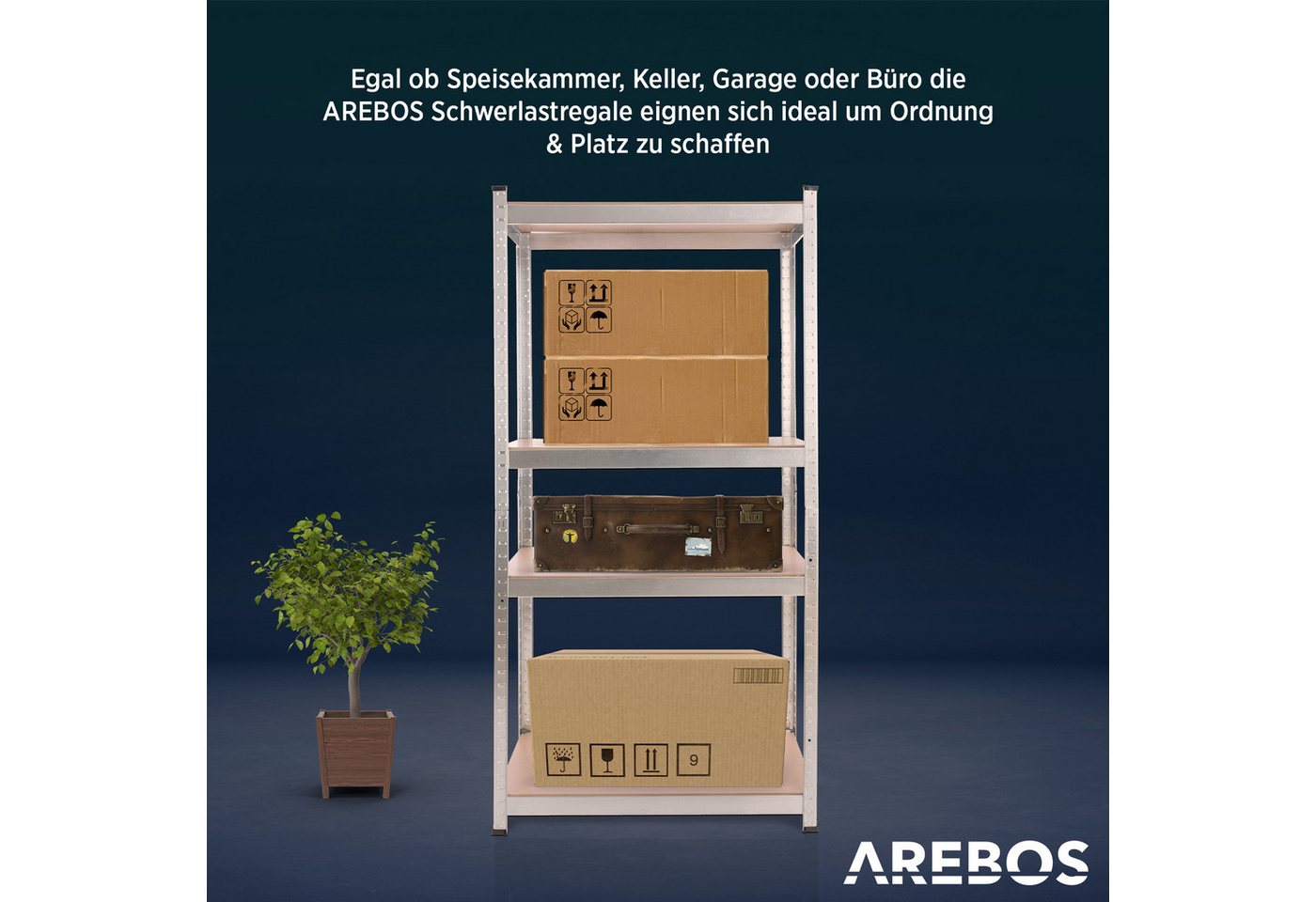 Arebos Schwerlastregal 160x80x40 cm, 5 Böden, 320 kg Traglast, Steckregal, Lagerregal, Flexibel einsetzbar: für Werkstatt, Garage, Keller oder Lager – Bild 4 von 5