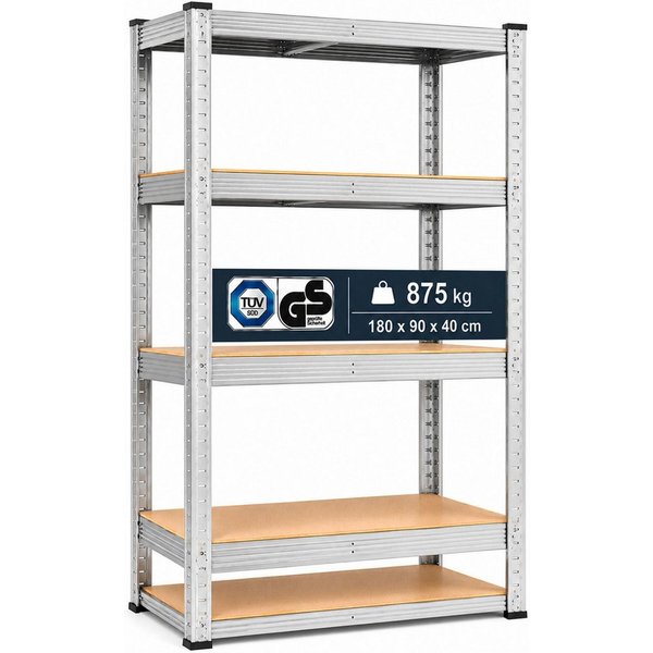 Arebos Schwerlastregal 180x90x40 cm, 5 Böden, 875 kg Traglast, Steckregal, Lagerregal, Stück, Flexibel einsetzbar: für Werkstatt, Garage, Keller oder Lager