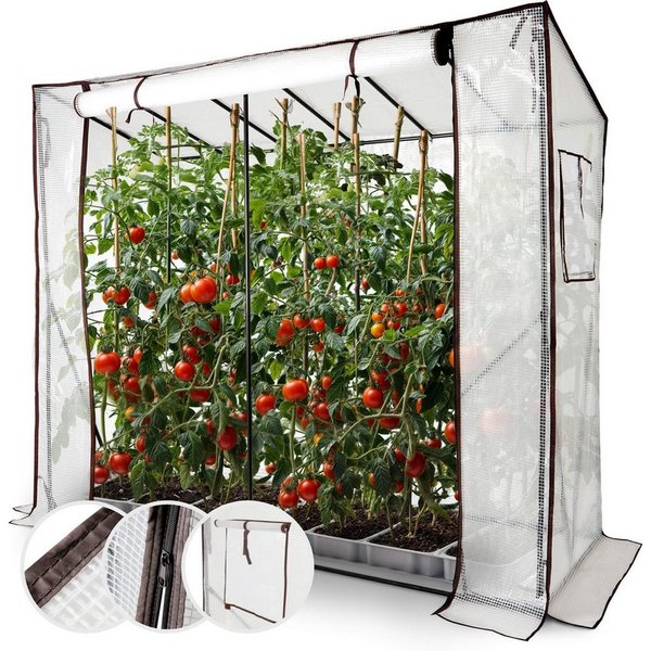 Arebos Tomatengewächshaus 200×77×170 cm mit 2 Netzfenstern & Rolltür, BxTxH: 200 x 77 x 170 cm, Ganzjähriger Schutz für Ihre Pflanzen