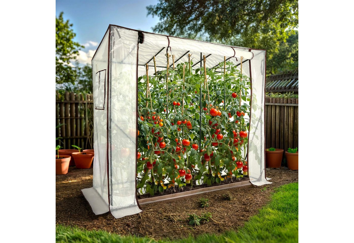 Arebos Tomatengewächshaus 200×77×170 cm mit 2 Netzfenstern & Rolltür, BxTxH: 200 x 77 x 170 cm, Ganzjähriger Schutz für Ihre Pflanzen – Bild 2 von 5