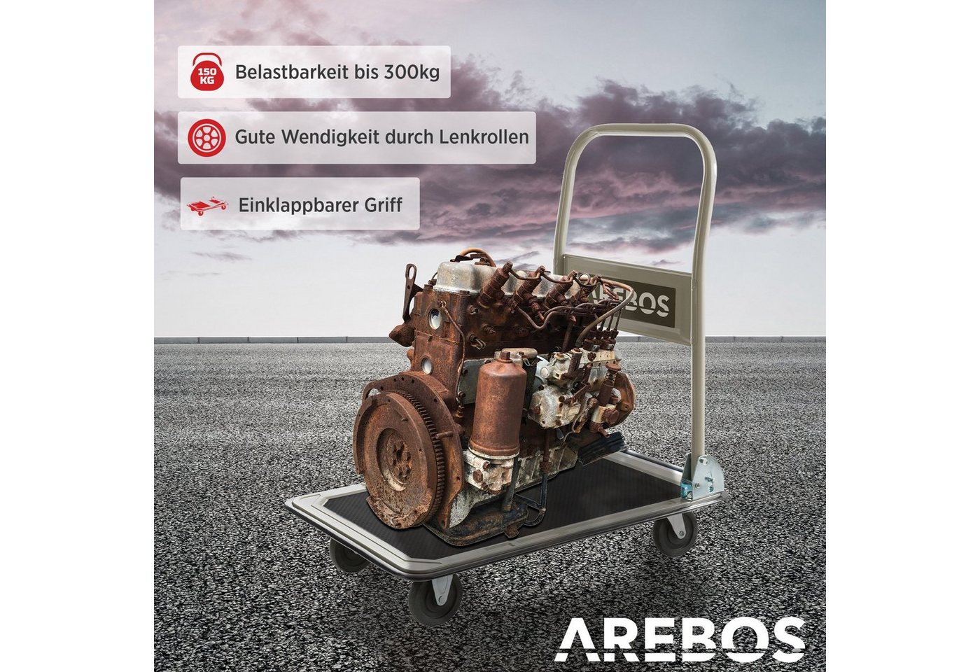 Arebos Transportroller Plattformwagen, klappbar, faltbar, Kantenschutz, (stück) – Bild 5 von 5