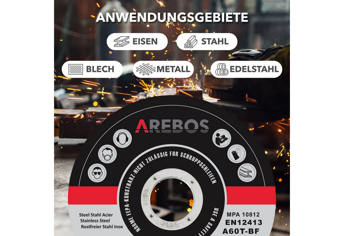 Arebos Trennscheibe Flexscheiben Schleifscheiben 1,2 mm x 22,23 mm, Ø 125 mm, (50-tlg) – Bild 3 von 5