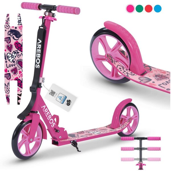 Arebos Tretroller klappbar höhenverstellbar 78–93 cm, ab 6 Jahre, 100 kg, 0 W, Fahrspaß überall: ideal für Schule, Freizeit oder kurze Wege
