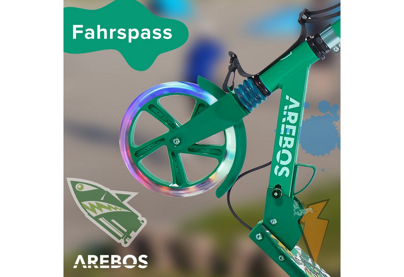 Arebos Tretroller LED-Reifen, faltbar, höhenverstellbar, inkl.Klinge l& Bremsen 100 kg, LED-Reifen: Leuchten während der Fahrt, für mehr Sichtbarkeit und Spaß – Bild 4 von 5