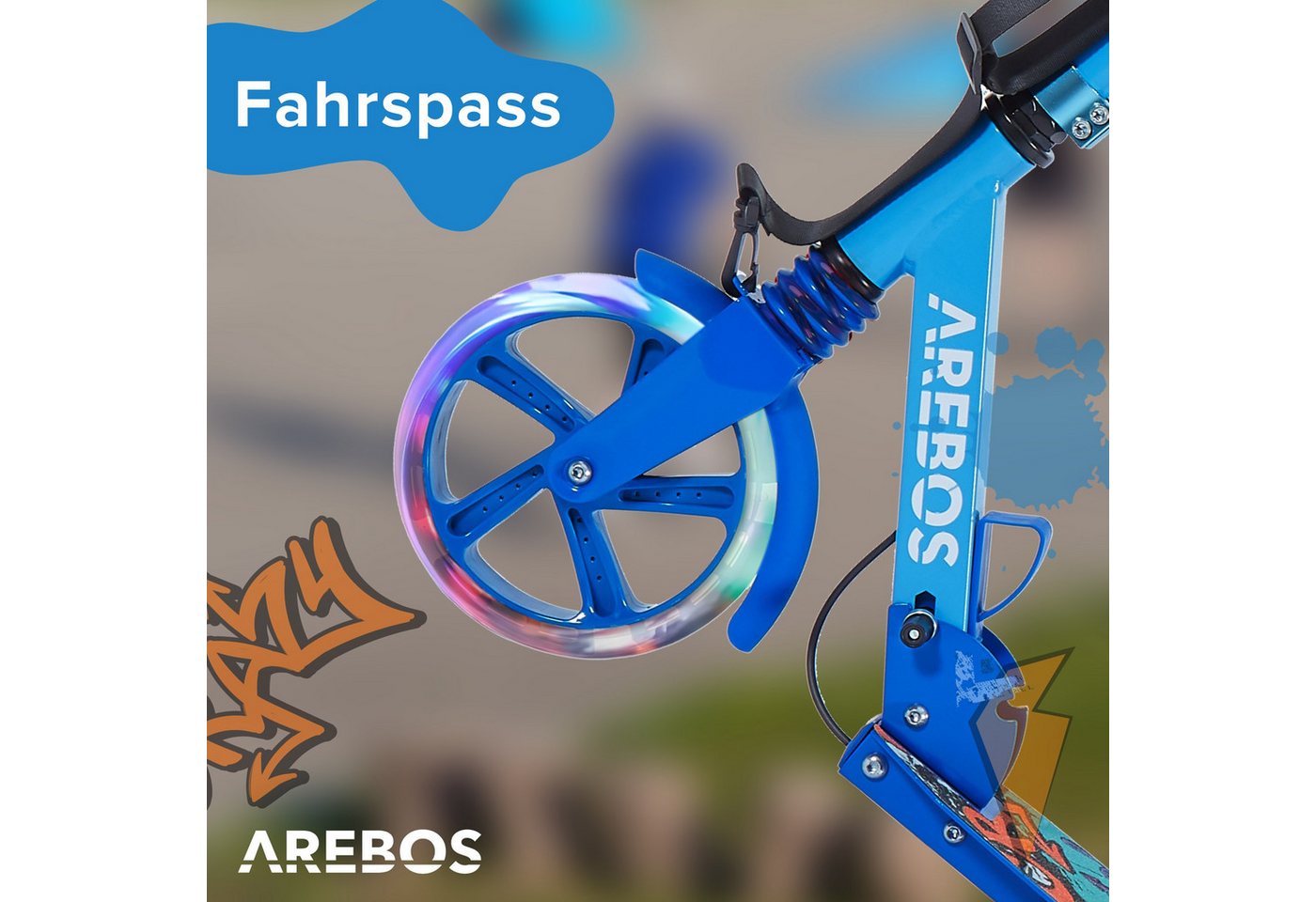 Arebos Tretroller LED-Reifen, faltbar, höhenverstellbar, inkl.Klinge l& Bremsen 100 kg, LED-Reifen: Leuchten während der Fahrt, für mehr Sichtbarkeit und Spaß – Bild 4 von 5