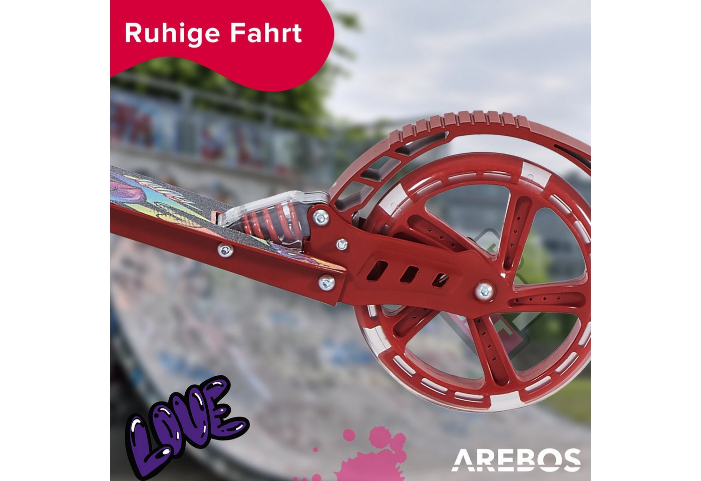 Arebos Tretroller LED-Reifen, faltbar, höhenverstellbar, inkl.Klinge l& Bremsen 100 kg, LED-Reifen: Leuchten während der Fahrt, für mehr Sichtbarkeit und Spaß – Bild 5 von 5
