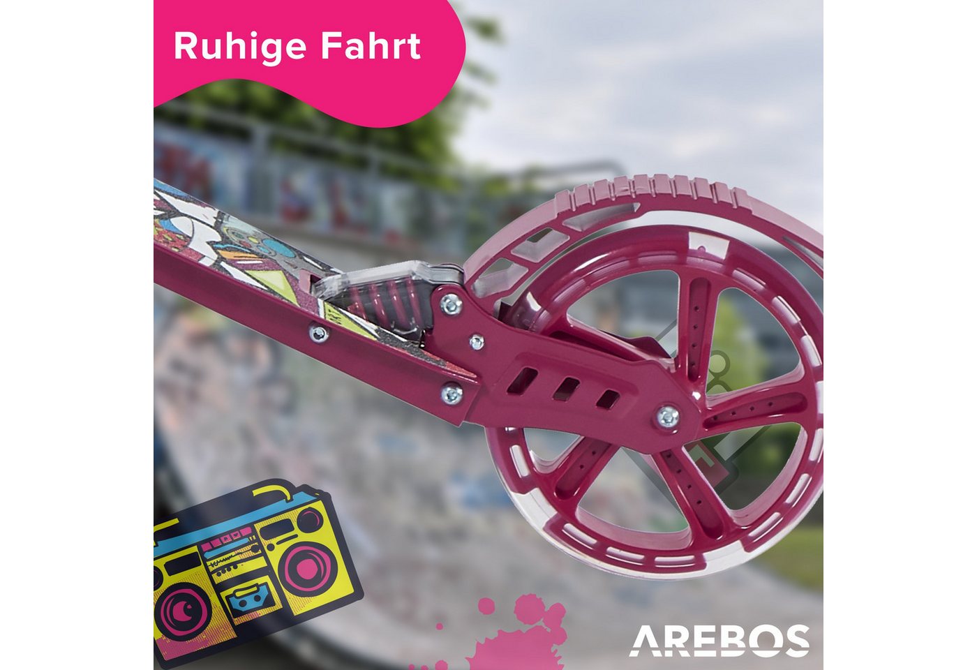 Arebos Tretroller LED-Reifen, faltbar, höhenverstellbar, inkl.Klinge l& Bremsen 100 kg, LED-Reifen: Leuchten während der Fahrt, für mehr Sichtbarkeit und Spaß – Bild 5 von 5